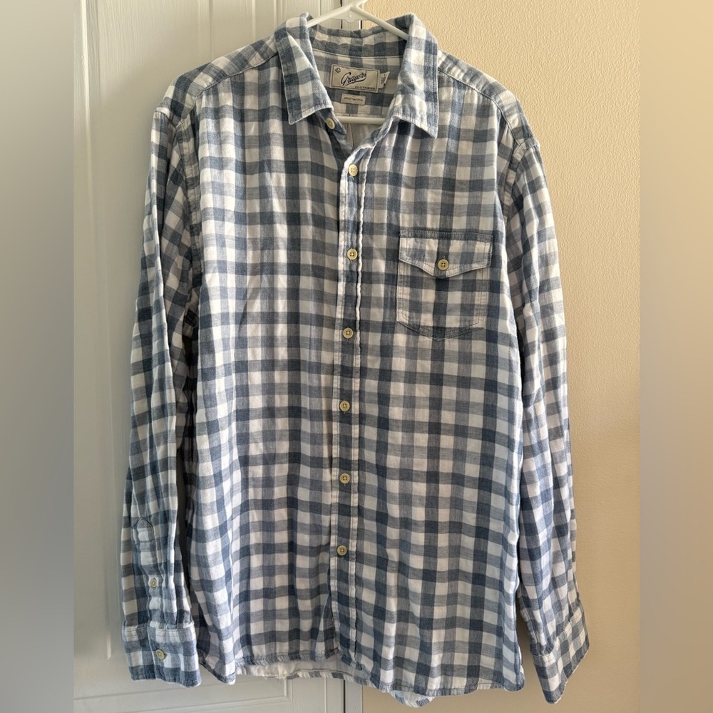 Grayers Men's Plaid Button‎ Down Shirt Blue and white Size XL 100% Cotton
